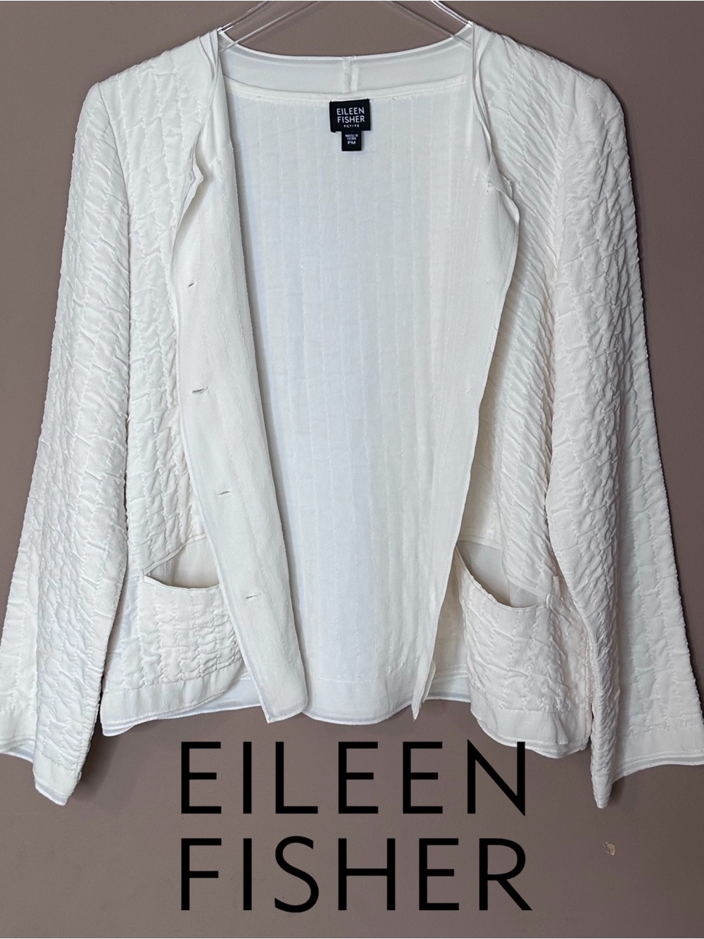 Eileen Fisher 100% Silk Cream Blazer Jacket Lightweight Size: Petite Medium